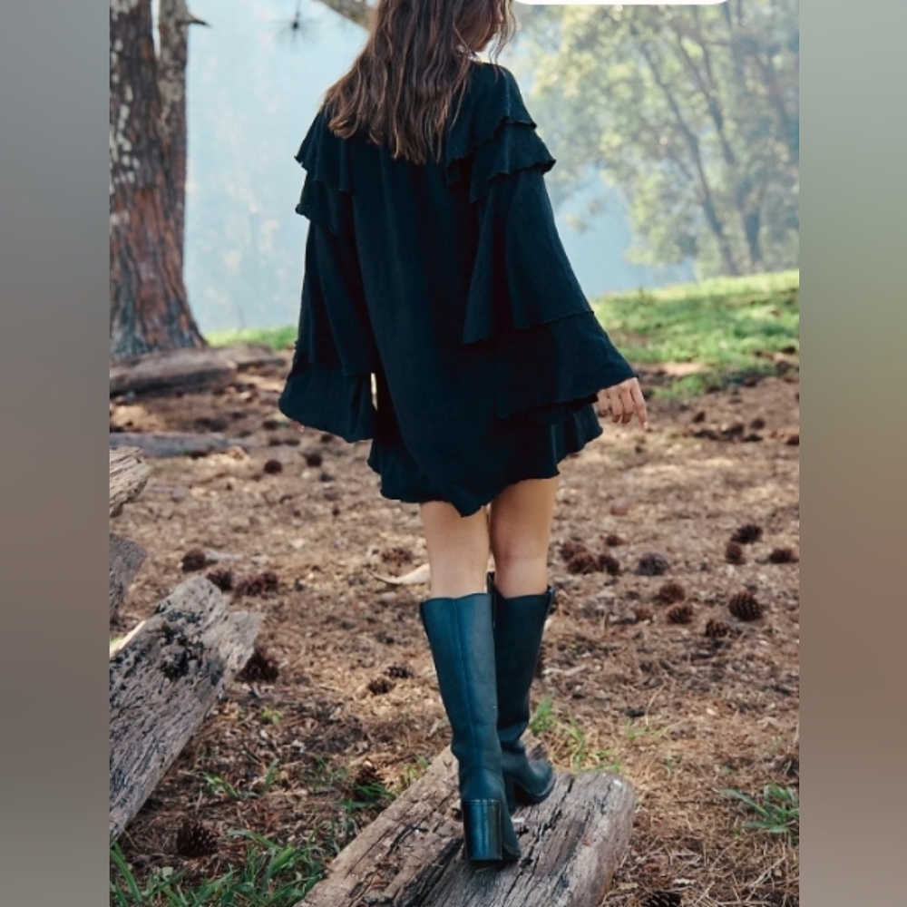 NWT Free People Black Chelsey Bell Long Sleeves Mini Dress